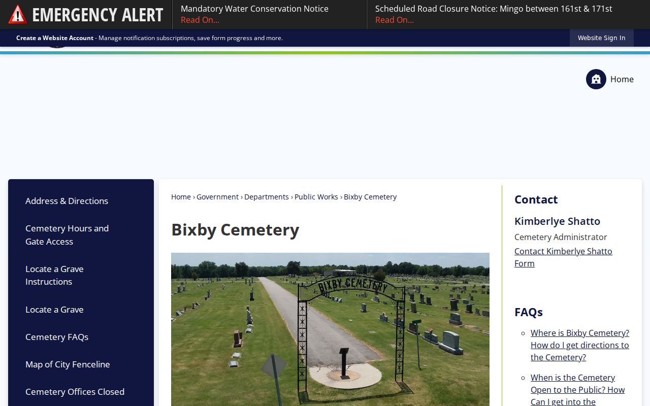 Bixby neighbors historical record through the Bixby Cemetery map