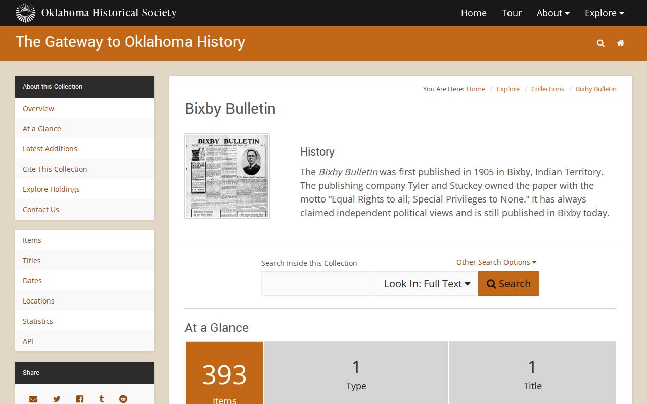 Bixby previous residents research through the Gateway Bixby historical collection